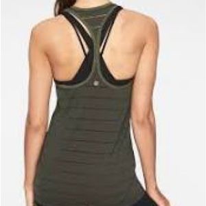 Ahleta STRIPE MESH HIGH NECK CHI TANK in Black Olive
